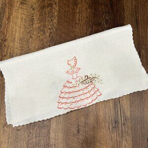 Vintage Hand Embroidered Table Runner, Vintage Dresser Scarf, Vintage Linen
